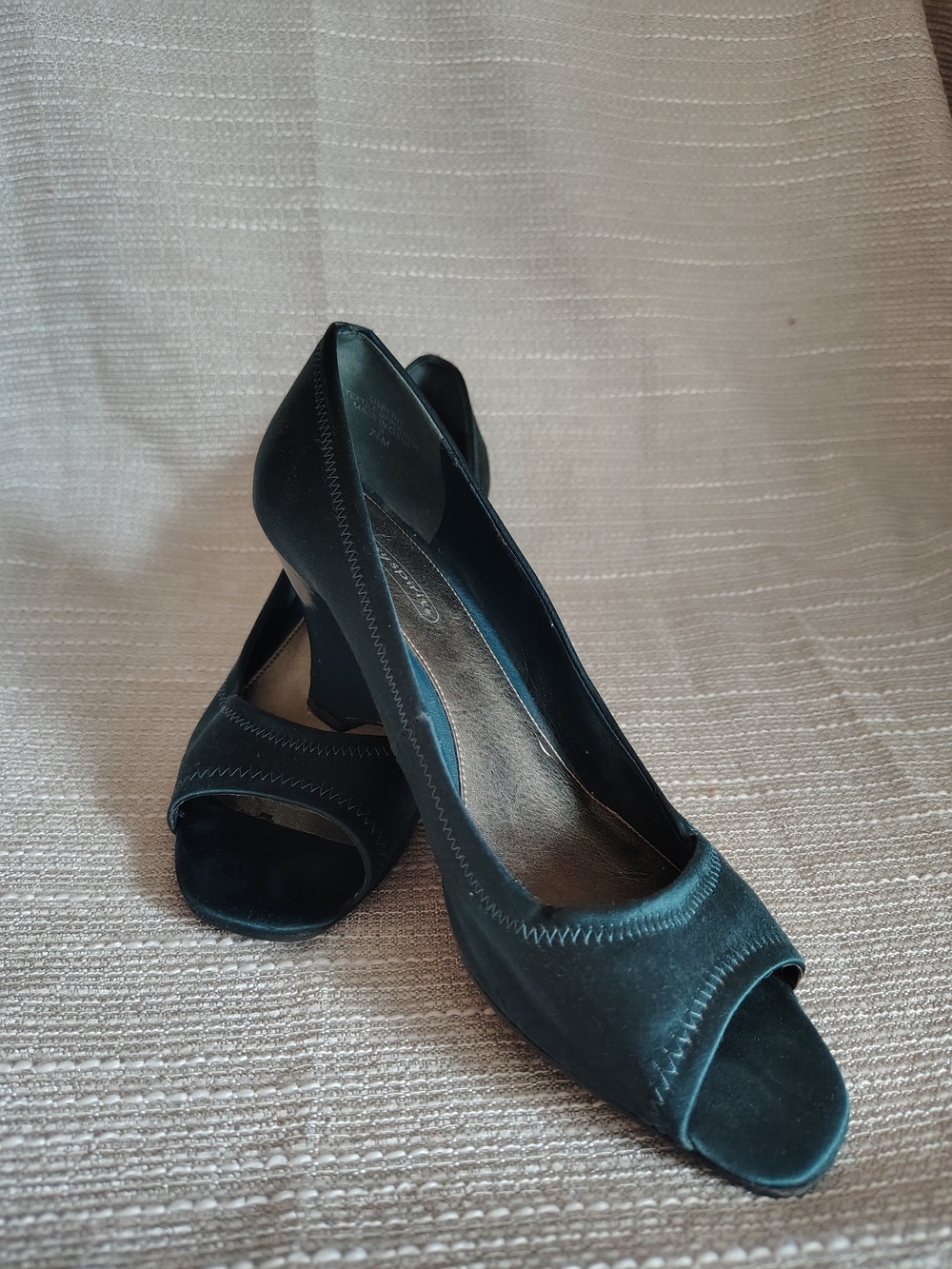 Easy Spirit Dark Teal Satin Peep Toe Kitten Heel Pumps Size 7.5M